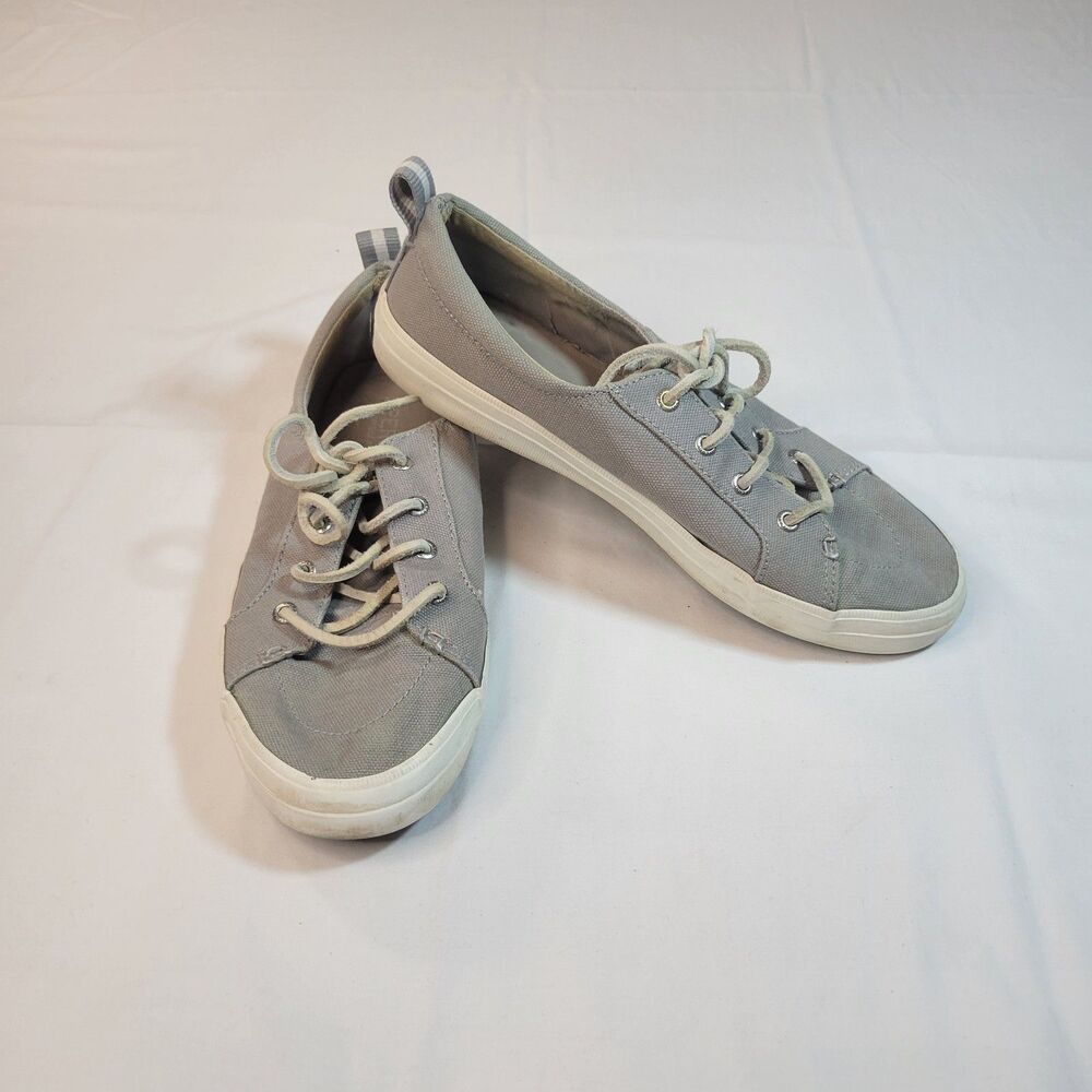Sperry 8 Crest Vibe Women Gray Canvas Sneaker Casual Deck Boat Comfort Flat Shoe